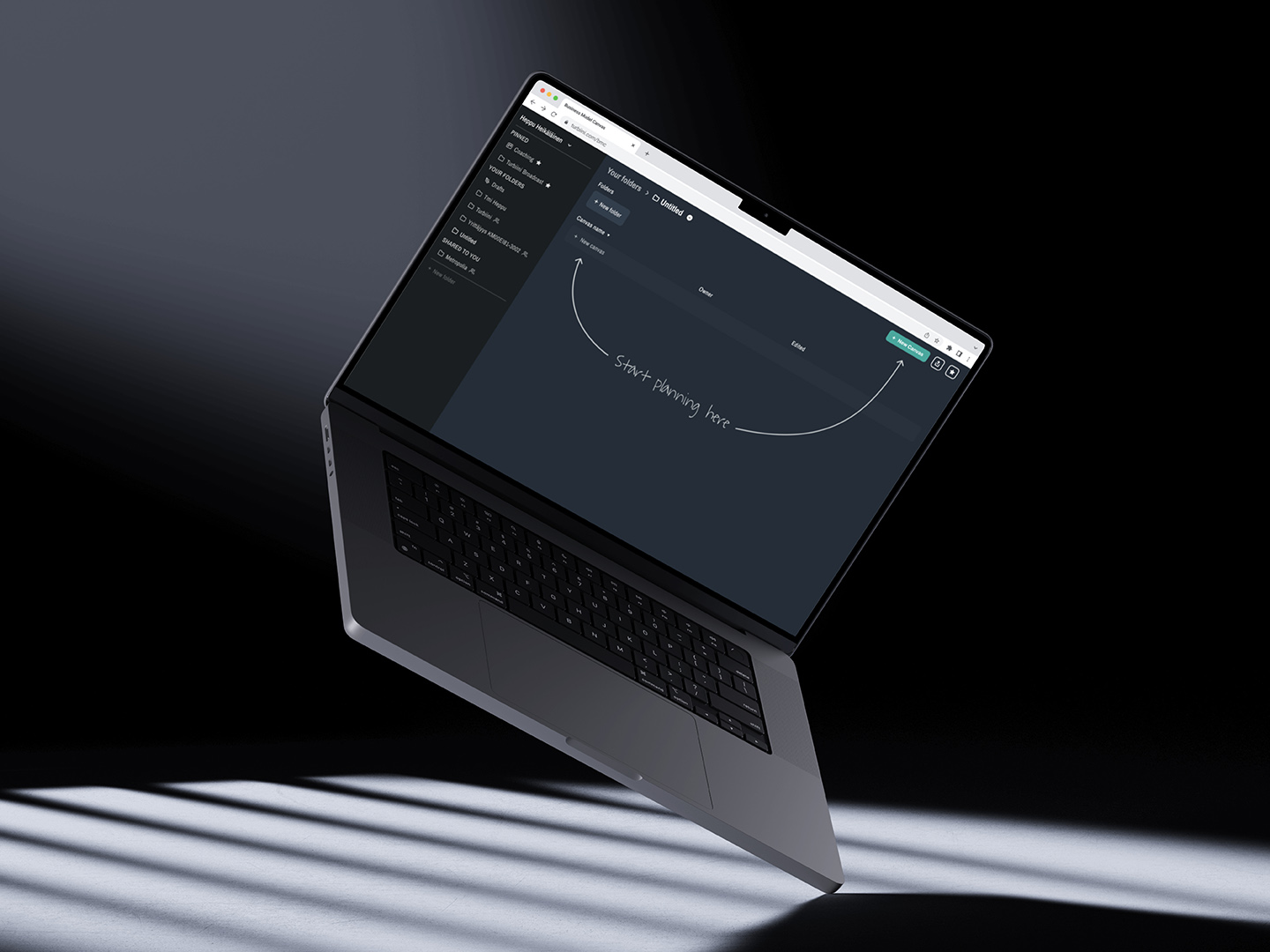 Mockup picture of a laptop with the designed product open.