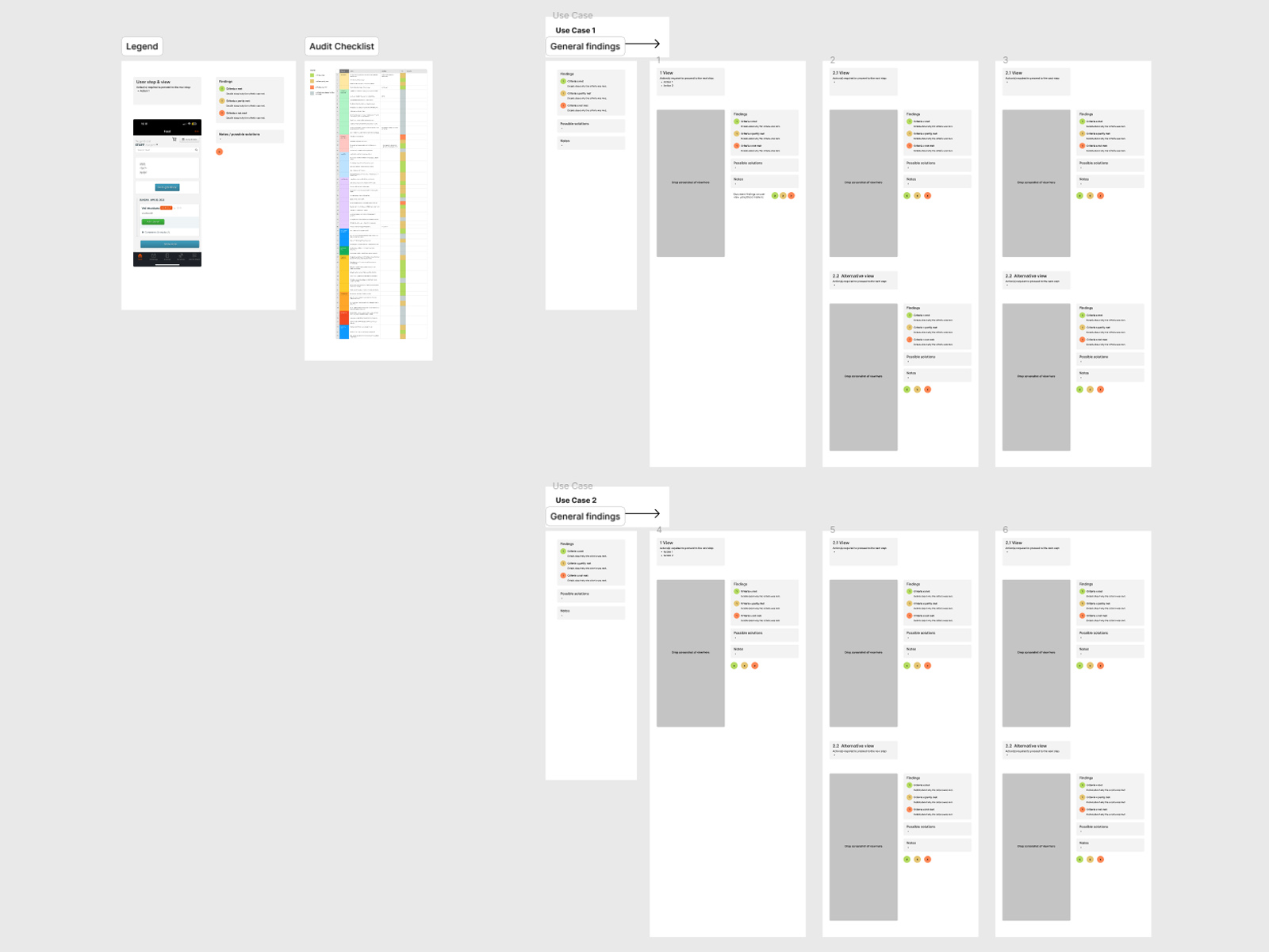 Screenshot displaying the template used for the audit.